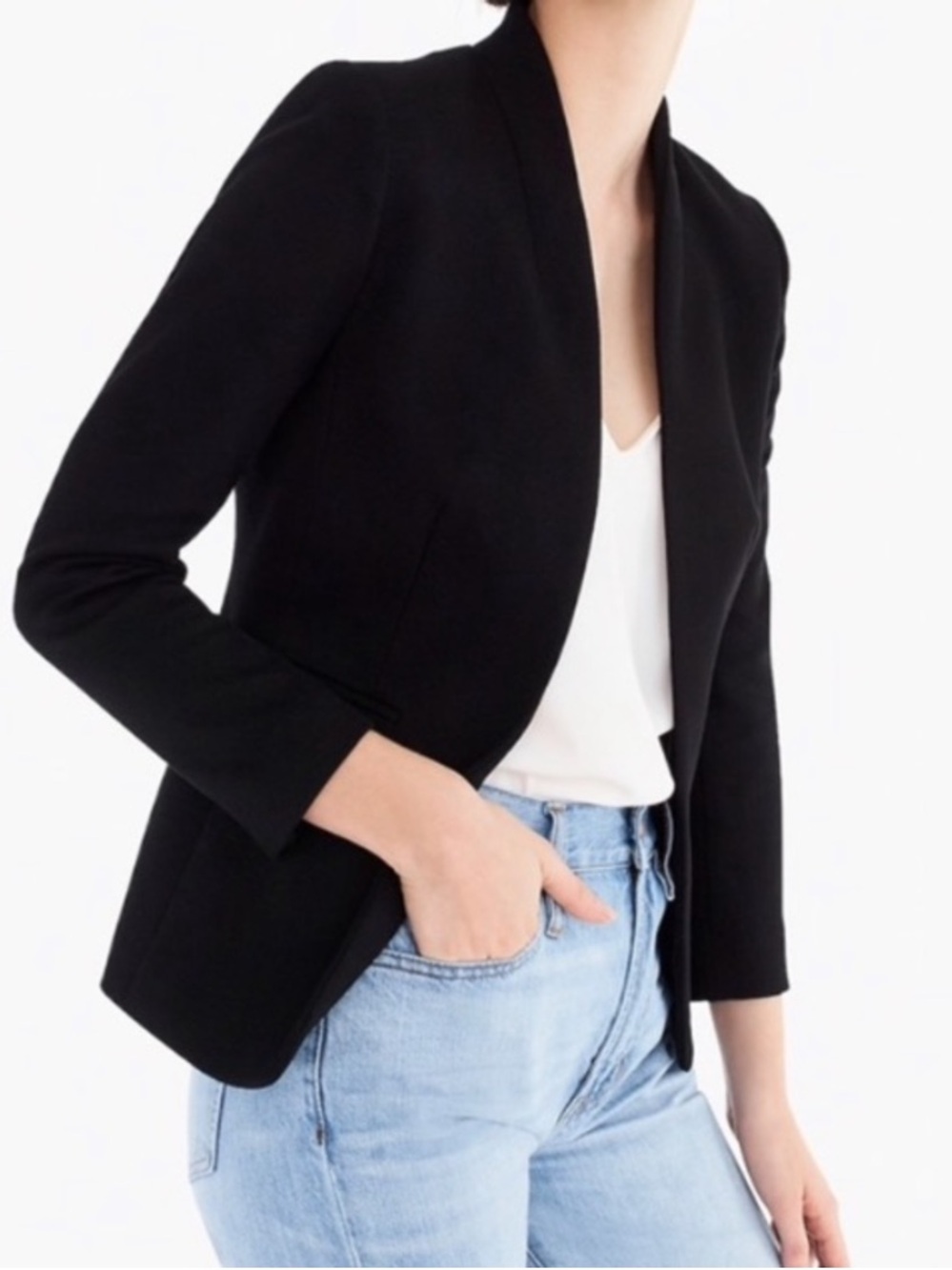 J. Crew Going Out Blazer Stretch Twill Open Front Black